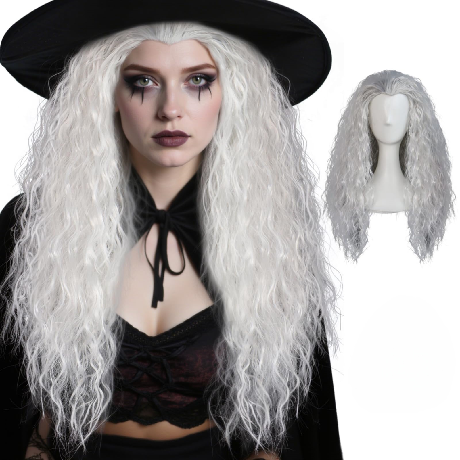 Anime Cosplay Face - Fluffy white witch corn perm long